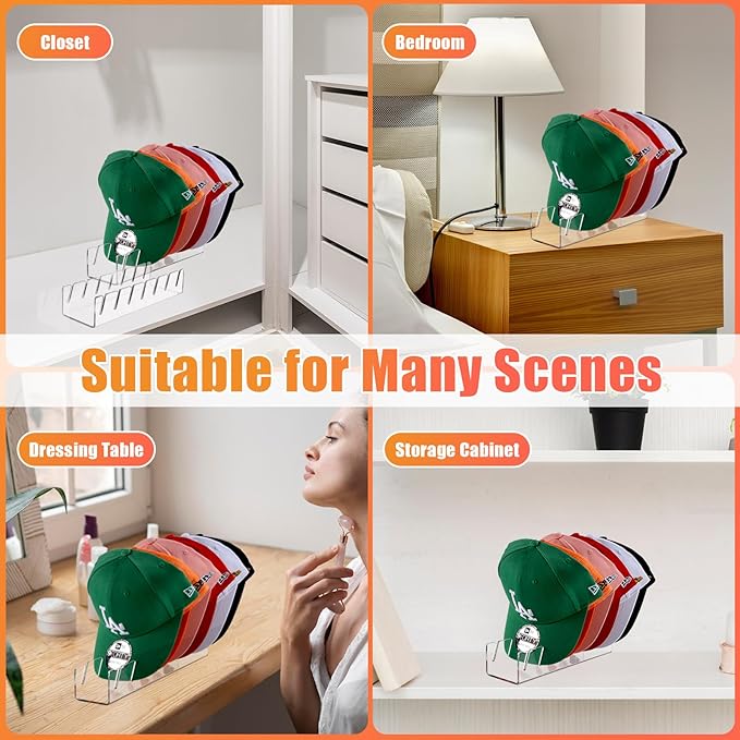 Hat Organizer for Baseball Caps Hat Rack Acrylic Hat Stand 2Pack No Install | Hat Storage for 14 Baseball Caps Closet Organization Hat Holder Display Baseball Cap Organizer for Closet, Bedroom, Dresser