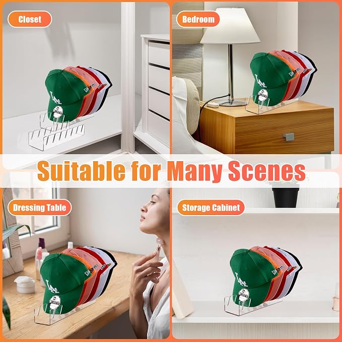 Hat Organizer for Baseball Caps Hat Rack Acrylic Hat Stand 4Pack No Install | Hat Storage for 28 Baseball Caps Closet Organization Hat Holder Display Baseball Cap Organizer for Closet, Bedroom, Dresser