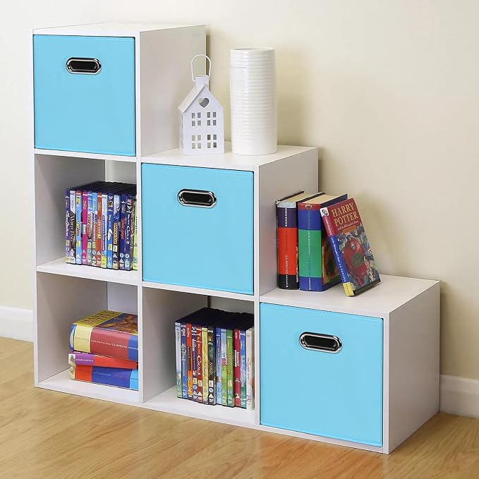 Black Foldable Storage Cubes Bins, Fabric Storage Box Cubes Organizer Baskets with Dual Handles for Home Organizer,Set of 6,(Blue)