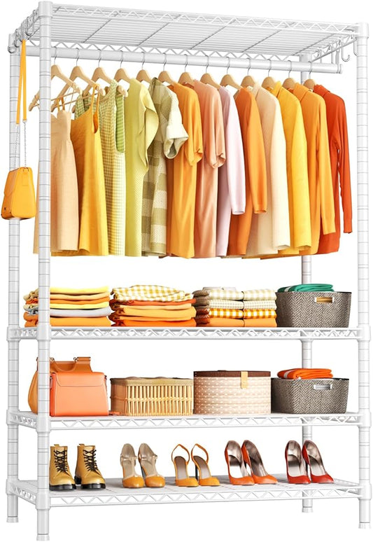 Ulif H4 Plus Garment Rack, 4-Tier Portable Clothes and Clothing Rack for Bedroom and Cloakroom, Closet Storage and Organizer Wardrobe System, 45" W x 14" D x 76.4" H, Load 522lbs, White | Heavy-Duty Metal Clothing Storage and Organizer Wardrobe System ...