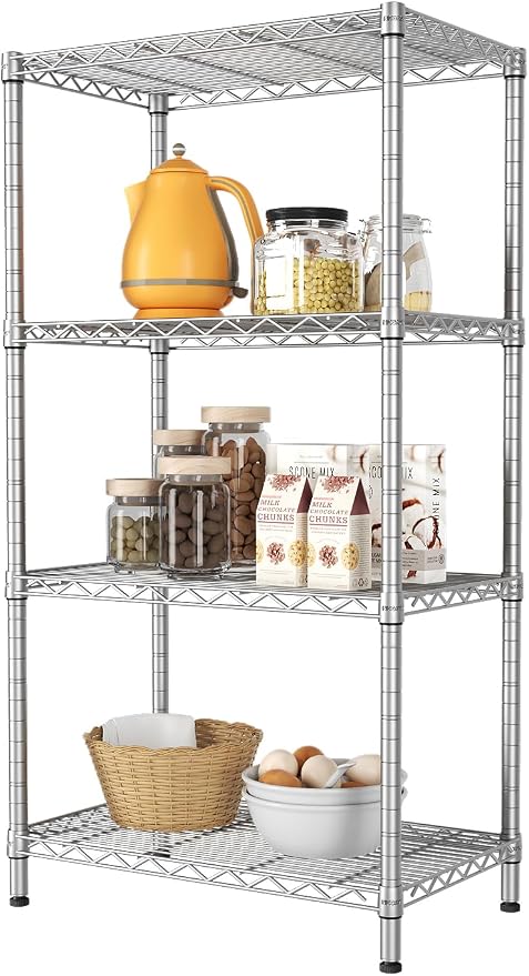 SINGAYE 4 Metal Shelves Wire Shelving Storage Shelf Adjustable Unit Pantry | 4 Tier Kitchen Laundry Room Organization Home Pantry Closet Bathroom Organizers Garage Rack 14" D x 24" W x 48" H Gray
