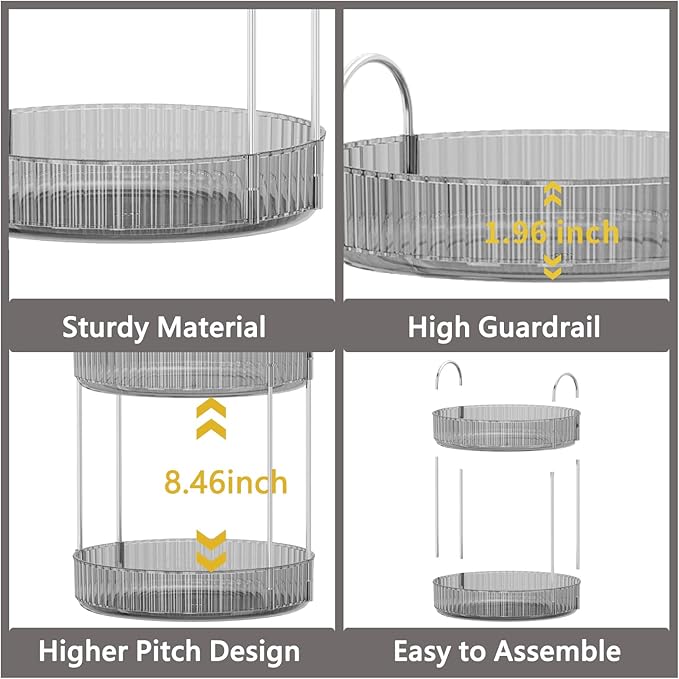 Asayuee 360 Rotating Makeup Organizer,3 Tier Large Capacity Make Up Organizers and Storage,Makeup Organizer for Bathroom,Cosmetic Perfume Stand Organizer(Grey-3 Tier)