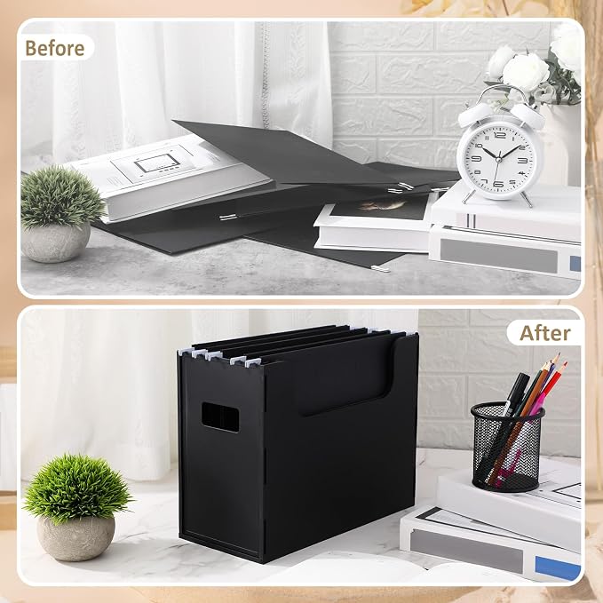 4 Pcs Portable Desktop File, Side Handles, Filing Organizer, Hanging File Folders, Letter Size for Schools Office Home (Black)