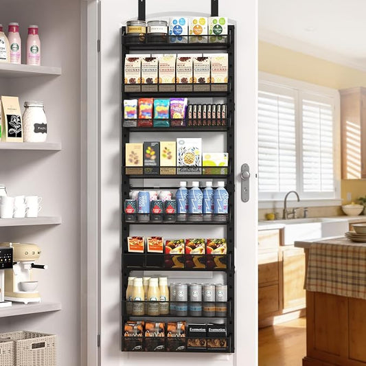 coobest 8-Tier Over the door Spice Rack Organizer, Large Heavy Duty Metal Wall Mount or Over The Door, 2 in 1 Rust-Proof Hanging Storage Shelf for Kitchen Pantry, Bathroom, Laundry Room, Closet