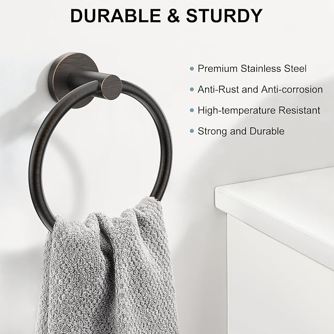 SetSail Towel Holder for Bathroom Wall Screw-in Towel Ring Stainless Steel Hand Towel Holder 4 Packs Oil Rubbed Bronze Towel Hanger for Bathrooms, Kitchen