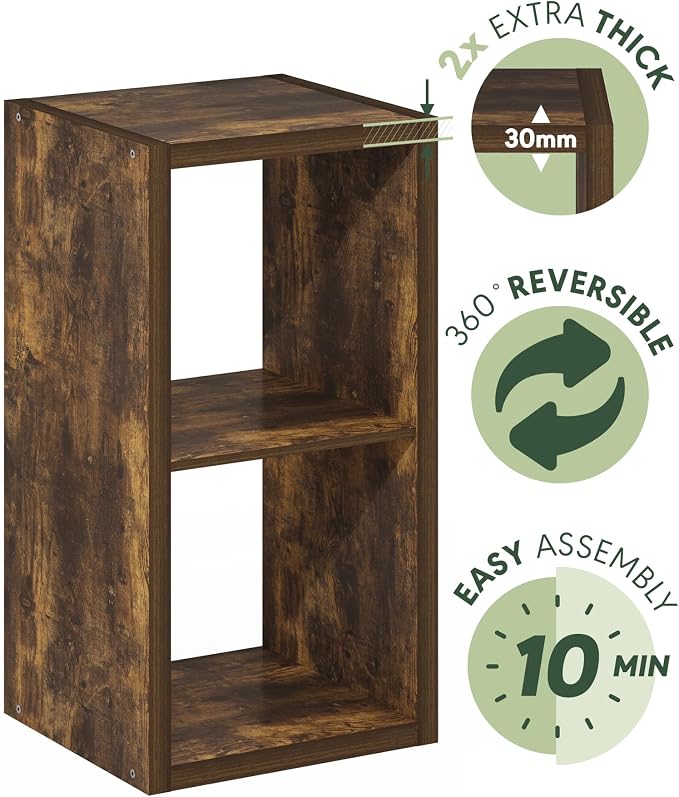 Furinno Cubicle 2-Cube Book Shelf, Extra Thick Frame Bookshelf, Amber Pine | 14.6" x 16" x 30", Horizontally & Vertically Reversible Bookcase with Open Back, for Living Room, Bedroom, Home Office