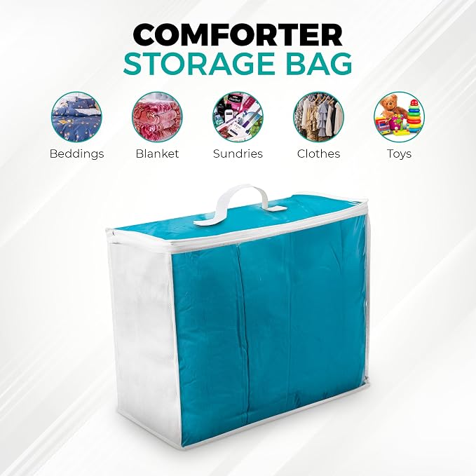 VitalUp Clear Moving Bag (3-Pack) 18x15x9 - Zipper, Blankets, Breathable | Breathable Non-Woven Sides, Foldable, Comforters, Bedding, Clothes, Sweaters, College, Dorm, Packing