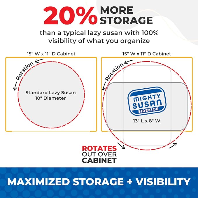 Organizer for Cabinet Steel-Reinforced 1-Tier Rotating Kitchen Organizer – Rectangular Turntable for Kitchen Cabinets – Holds Up to 30 lbs with Non-Slip Mat for Refrigerator Storage