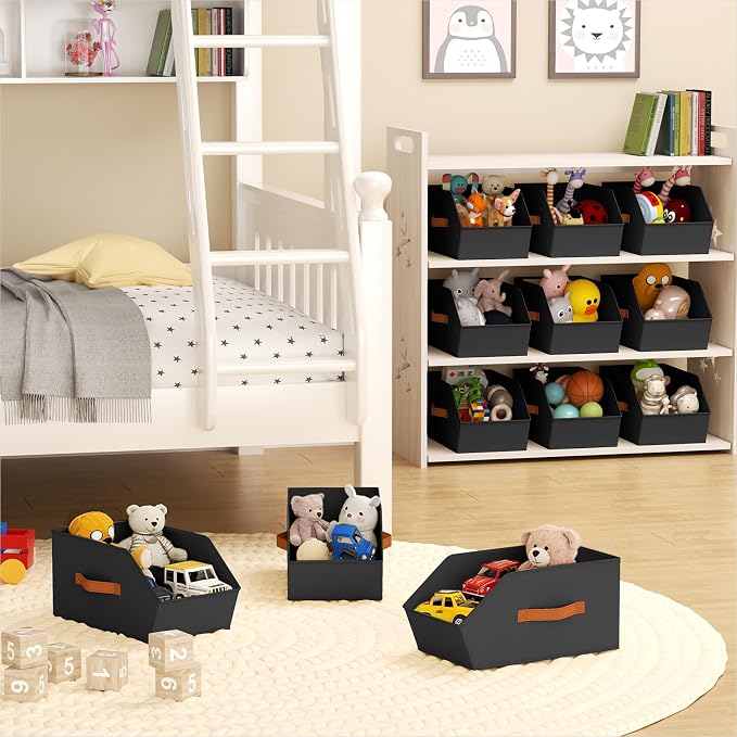 Homsorout Large Closet Storage Cubes - Closet Storage Bins with Dual Handles for Clothes, Towels, Toys, Shelf Organizer Bins for Bedroom, Nursery, Shelves, Small Spaces, Black, 6 Pack