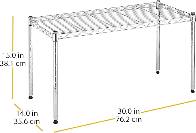 Whitmor 1 Tier Shelving Units, Wire Rack Storage Organizer, 30" L x 14" W x 15" H, Chrome