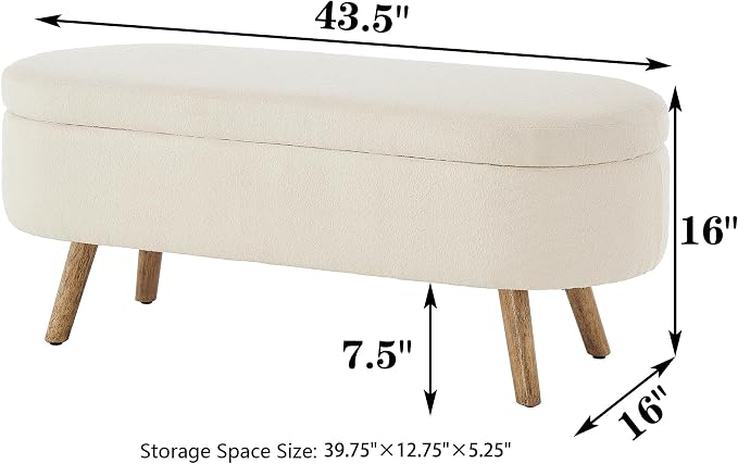 43.5" Ottoman with Storage, Storage Ottoman Bench with Safety Hinge, Boucle End of Bed Bench, Upholstered Entryway Bench for Bedroom, Living Room & Window, Holds up to 330 lb, Black