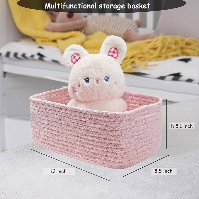 COMFY-HOMI 13" x 8.5" x 5.1" Storage Baskets for Organizing | Cotton Rope Woven Basket | Toy Storage Bin Box | Basket for Shelves, Closet Organizer Bin, Decorative Closet Shelf, 1 Pack