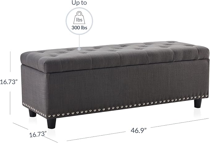 BELLEZE Storage Ottoman, Tufted Ottoman with Close Hinge, Foot Rest for Living Room (Dark Gray, 47 inch)