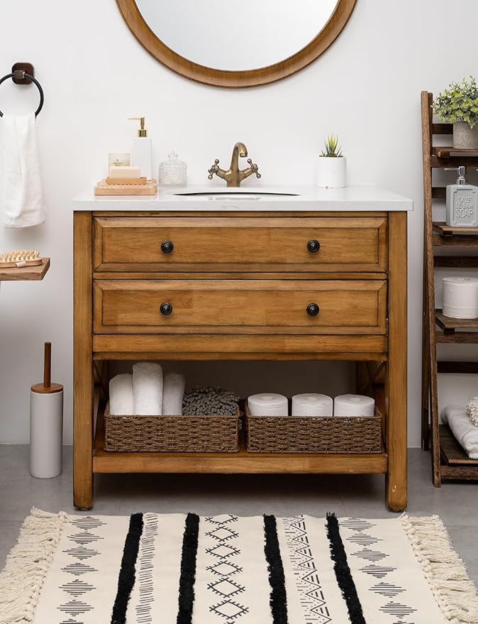 StorageWorks Toilet Tank Tray, Brown Round Paper Rope Bathroom Baskets for Organizing, Toilet Tank Basket, Toilets Organizer with Built-in Handles, 14 ¼"L x 6 ¾"W x 3 ¾"H, 1 Pack | Paper Rope Toilet Tank Tray for Tank Topper, Small Wicker Toilets Paper...