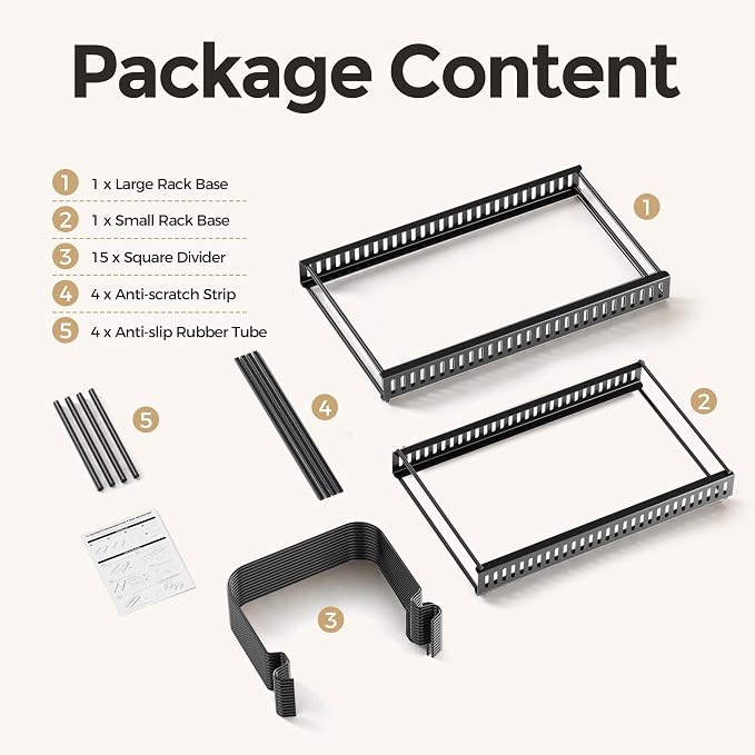 MUDEELA Expandable Cutting Board Organizer Pot Lids Rack 15 Dividers 1-Pack | Expandable Pots and Pans Organizer under Cabinet, 15 Adjustable Dividers, Fits Bakeware Cookie Sheet Baking Tray Muffin Tin