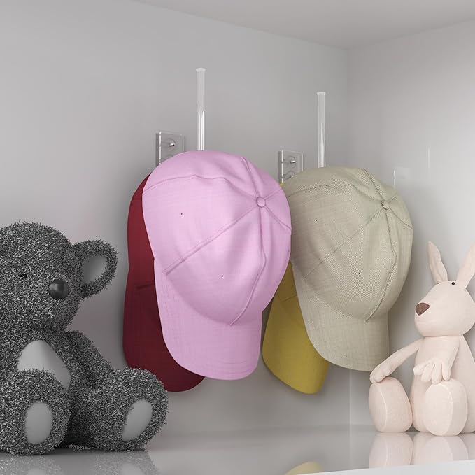 Durmmur Clear Acrylic Hat Organizer, Hat Rack for Wall,Each Holds 15 Hats | 2P Strong Adhesive/Wall Drilled Hat Holder, Transparent Hat Hanger Baseball Cap Organizer for Door,Bedroom,Closet(Clear 6 in)