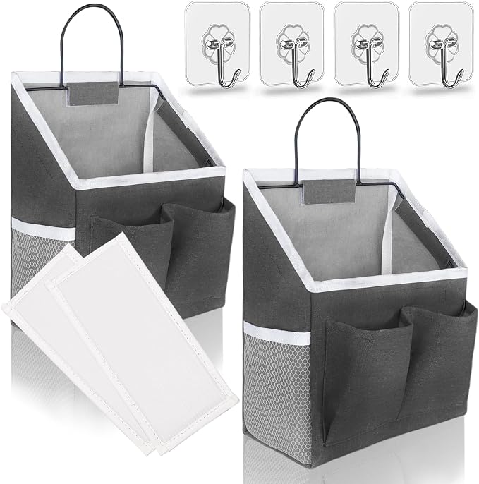 Kanrichu 2pcs Wall Hanging Baskets for Organizing, Hanging Storage Bag as Over the Door Organizer, Wall File Organizer, Rv Storage and Organization. For Bedroom, Office, Camper (Black-Upgraded)