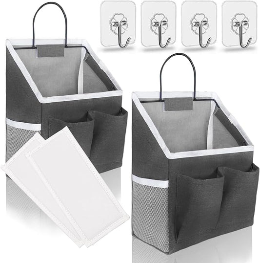 Kanrichu 2pcs Wall Hanging Baskets for Organizing, Hanging Storage Bag as Over the Door Organizer, Wall File Organizer, Rv Storage and Organization. For Bedroom, Office, Camper (Black-Upgraded)