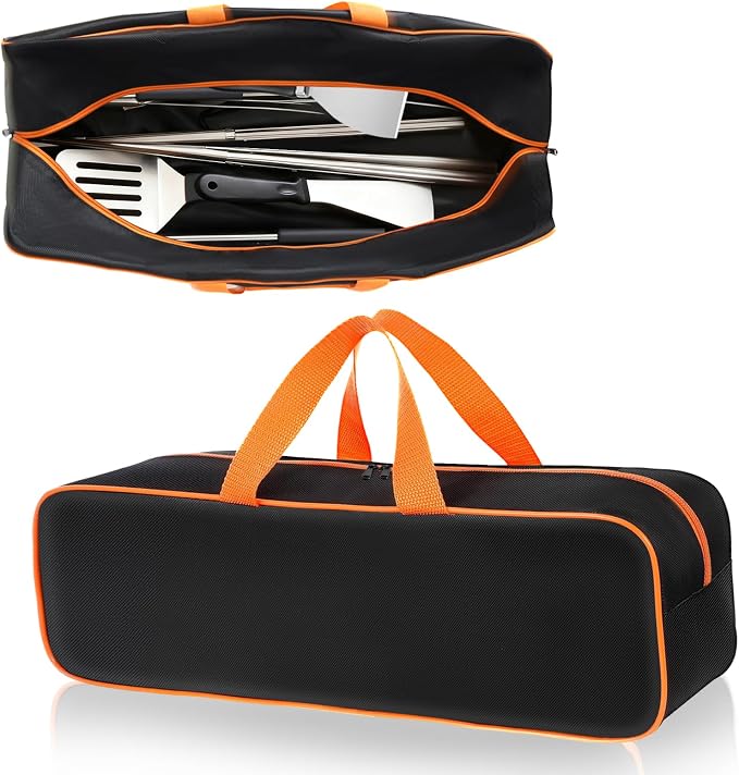 Grill Utensil Storage Bag for Outdoor Grilling, 24 x 8 x 8 in, Black | 1680D Oxford fabric, large capacity grill tool storage bag, accessories storage compatible with Blackstone griddle