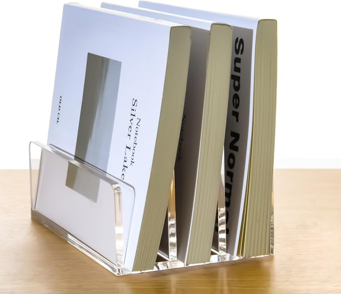 3 Compartments Clear Acrylic Mail Holder – Vertical Letter Sorter & Multifunction Desk Organizer for Bills, Documents, Notebooks – Modern Office/Home Envelope File Rack