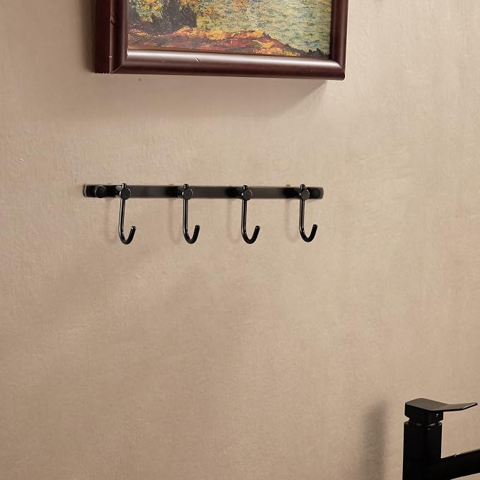 WINCASE Bronze Towel Hooks, Bathroom Rail Hook Rack Wall Mounted, Antique Oil Rubbed Brass Cloth Coat Rack with 4 Hooks Farmhouse