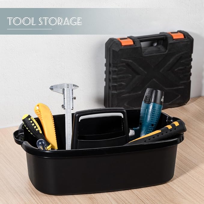 Large Cleaning Supplies Caddy Portable Shower Caddy Basket Black | Sturdy Supply Organizer with Handle Plastic Bucket Tool Storage for Bathroom Bedroom Kitchen Garden College Dorm Essentials