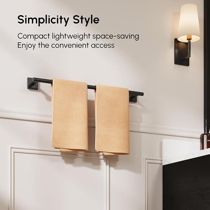 Matte Black Towel Bar, 24 Inch Towel Racks for Bathroom | Thicken 304 Stainless Steel Towel Holder with Square Base, Towel Rod Wall Mounted, Modern Home Decor (Total Length 26 Inch)