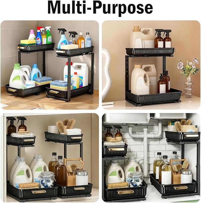 ARSTPEOE Under Sink Organizer - 2 Pack Multi-Purpose Pull-Out Storage Shelf | Slide out Pull out Cabinet Organizer Shelf, Storage for Kitchen Bathroom