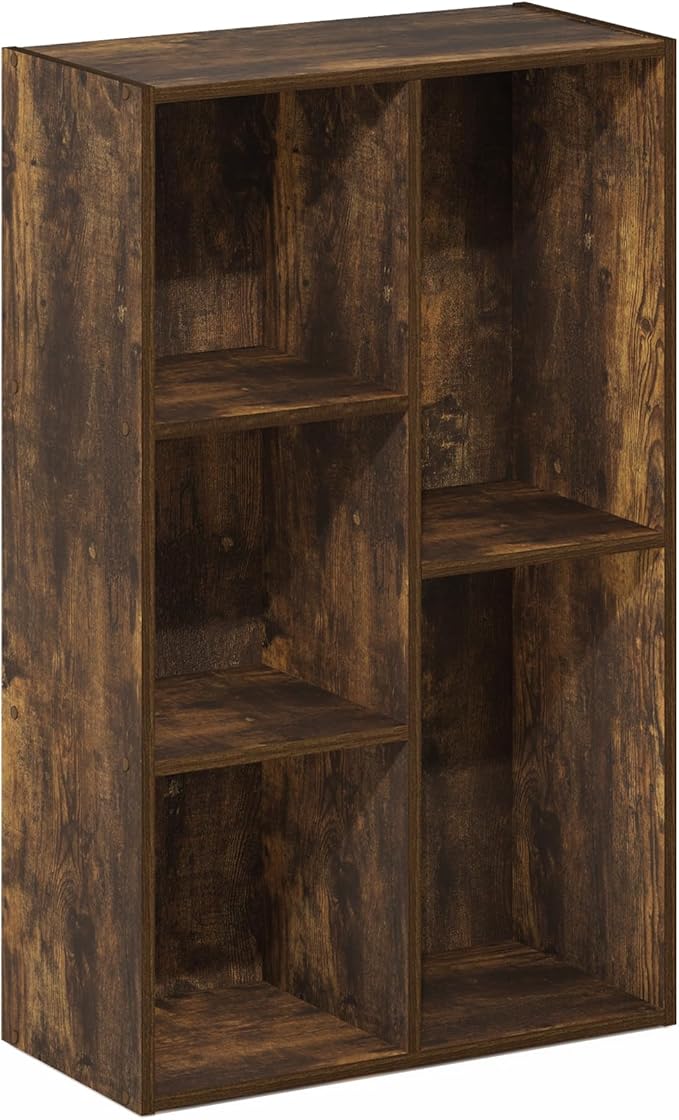 Furinno LUDER Book Shelf, 5-Cube Bookshelf, Open Storage Shelf Bookcase, Easy Assembly, 9.4" x 19.7" x 31.5", for Living Room, Bedroom, Home Office, Amber Pine