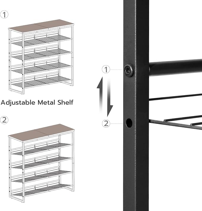 HOOBRO Shoe Rack, 5 Tier Shoe Organizer for Front Door Entrance, Shoe Shelf with Adjustable Tilt Angle, Holds 16-20 Pairs, for Entryway, Garage, Closet, Rustic Brown and Black BF08XJ01