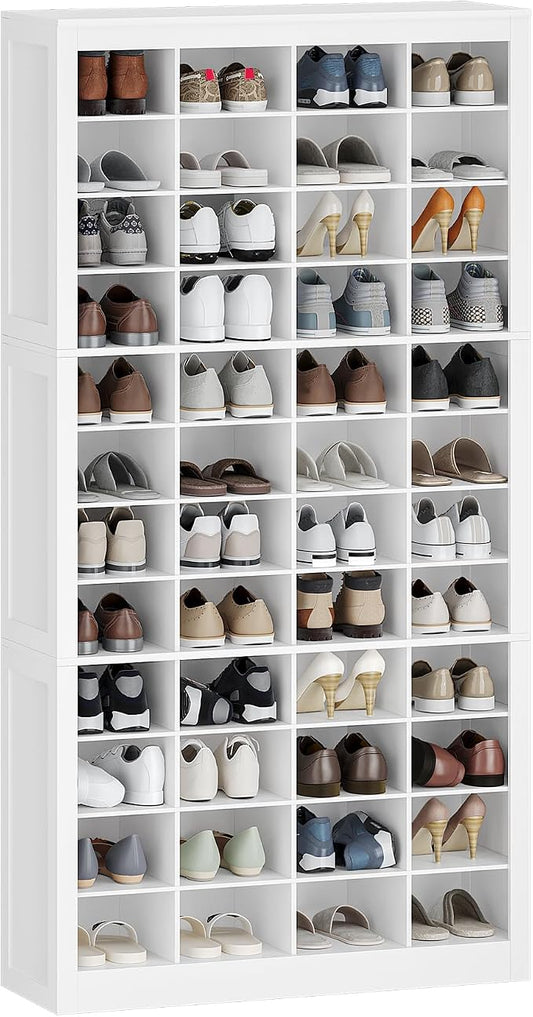 Hzuaneri Shoe Storage Cabinet, 48 Pairs Free Standing Closet Organizer, 9 inch Widened Cell Wood Shoe Organizer, 12 Tiers Vertical Space Saving Shoe Rack for Entryway, Cloakroom, White SR39603X