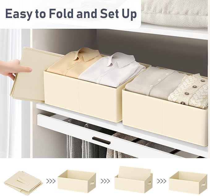 DIMJ Closet Storage Bins 6 Pack - Fabric Storage Baskets for Shelves, Large Clothes Organizers with Handles, Trapezoid Shelf Organization Storage Cubes for Purse, Toys, Books, Towel, Clothes