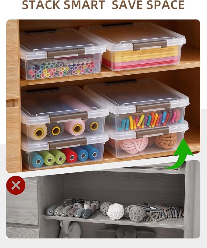 Citylife Storage Bins with Lids,6 Quart Clear Sensory Bins,Plastic Bins for Arts Crafts Organizers,Stackable Storage Containers for Home, Office, School, and Scrapbook Clear White,5 Packs
