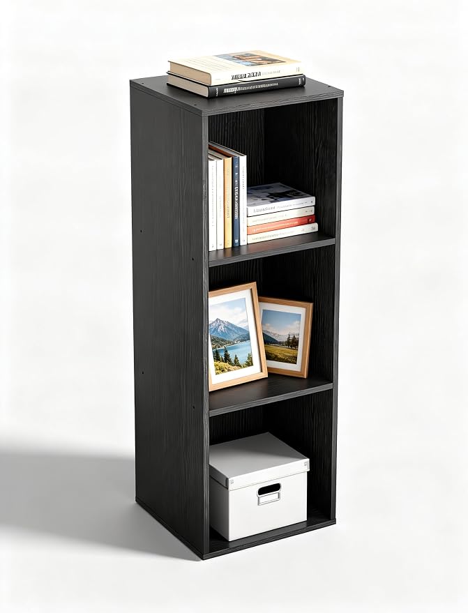 3 Cube Storage Organizer, 3 Tier Cube Low Bookcase Freestanding Storage Display Organizer, Three-Cubes Open Shelf Bookshelf for Home Office (Black, 3-Cube)