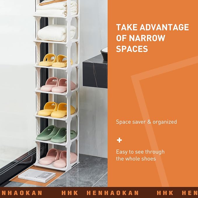 5 Tiers Vertical Shoe Rack, Narrow Free Standing Shoe Storage Organizer for Entryway and Small Closet, Stackable Shoe Holder Shelf Stability DIY, Beige