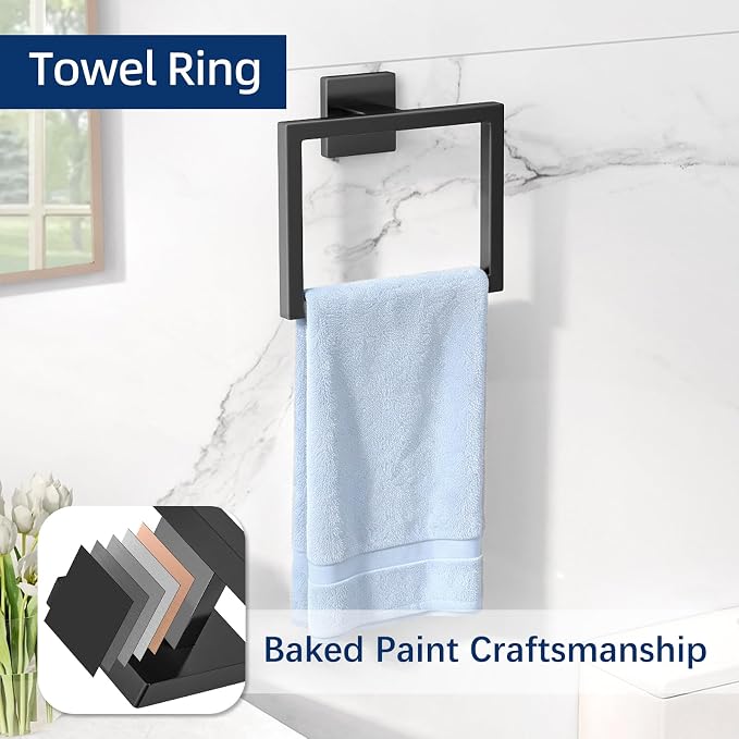 Gypie 5-Piece Bathroom Accessories Set, 24-in Towel Racks Wall Mounted Stainless Steel, Towel Hardware Set Matte Black