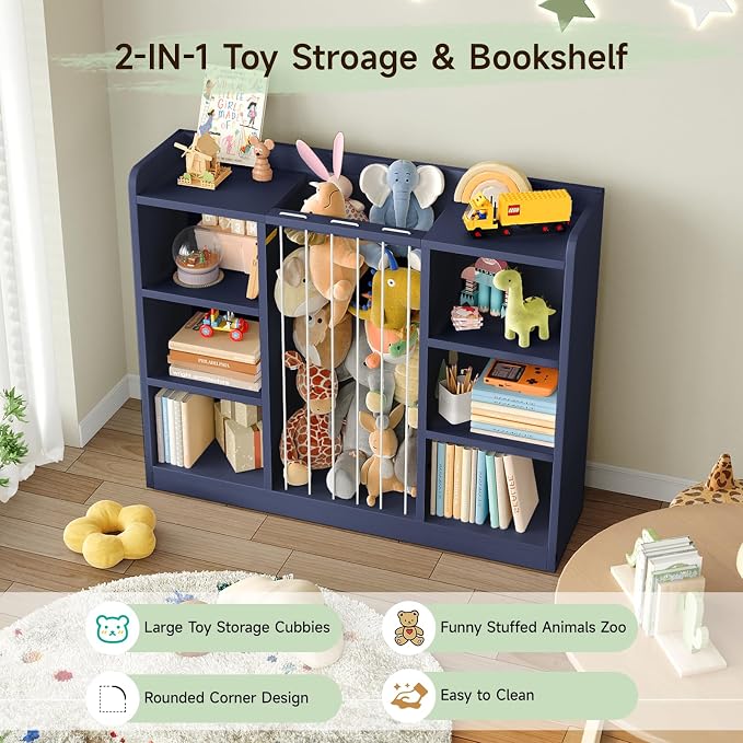 2-in-1 Toy & Stuffed Animal Organizer, Kids 6-Cube Storage Shelf with Rounded Corners & Anti-Tip for Playroom Bedroom