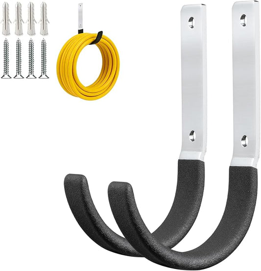 GeeWatom Heavy Duty Steel Garage Hooks,Garage Storage Utility Hooks,Heavy Duty Garage Garden Tool Organizer,Steel Wall Mount Hooks, Garden Hose Hanger, Black U Hooks (Dark Brown-2PC)