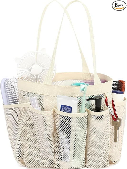 Fammart Mesh Shower Caddy Portable for College Dorm Room Essentials, Odorless Polyester Large Shower Tote Bag with Dual Handles, 8-Pocket Quick-Dry Toiletry Organizer for Travel, Beach, Camping, Gym
