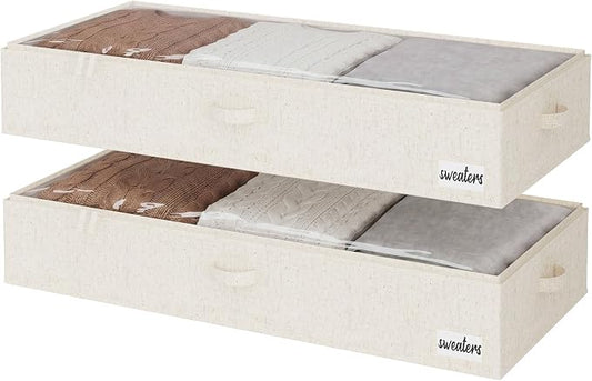 StorageWorks Under Bed Storage Containers - Extra Large Underbed Storage with Handles and Label Holder, 2 Pack Ultra-thick Fabric Underbed Bins, Closet Organizer for Clothes, Blankets, Sweater