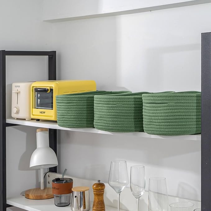 CubesLand Cube Shelf Closet Storage Rope Cotton Baskets Bins Set 2 | Woven Basket for Organizing/Storage,Long-lasting &Skin-friendly Toy Storage Basket Bin,Stylish Room Decor ,Green