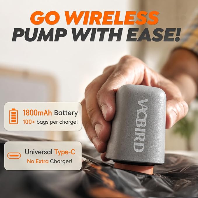 Rechargeable Wireless Pump Travel Storage Bags Set - 15 Pack Medium Size Vacuum Bags for Travel & Home, Space-Saving Compression Packing for Clothes, Blankets & Bedding