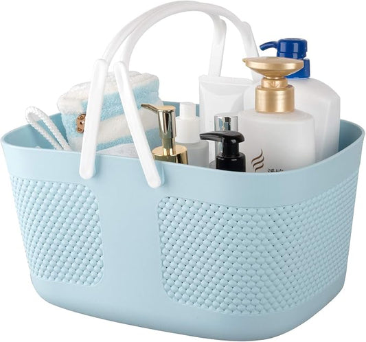 rejomiik Portable Plastic Shower Caddy Basket Organizer with Handles, Blue | Large Capacity Storage Tote for Bathroom, College Dorm Essentials, Bath Toy Storage, Kitchen