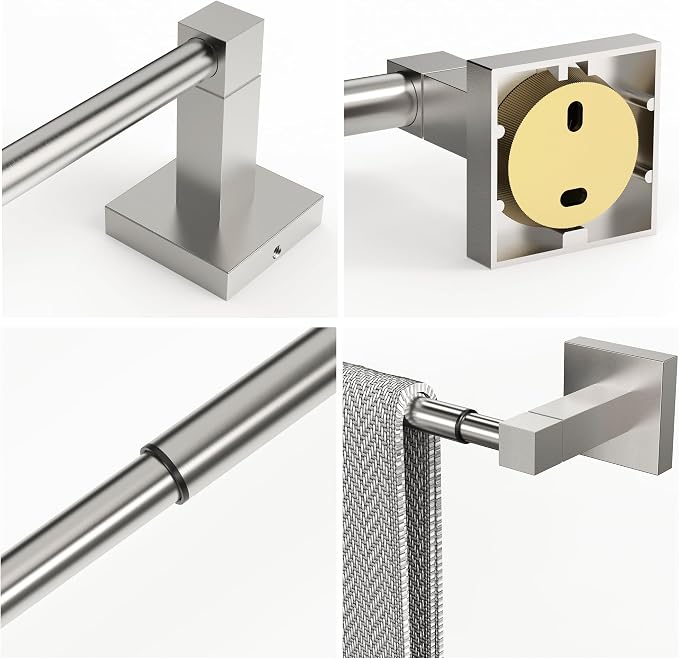 RUACQ Adjustable Towel Bar, Towel Racks for Bathroom Wall Mounted, Nickel | Adjust 13.8 to 24 inch Single Towel Rod, Bath Towel Holder, 304 Stainless Steel, Rustproof, Square Base, Heavy Duty, Modern