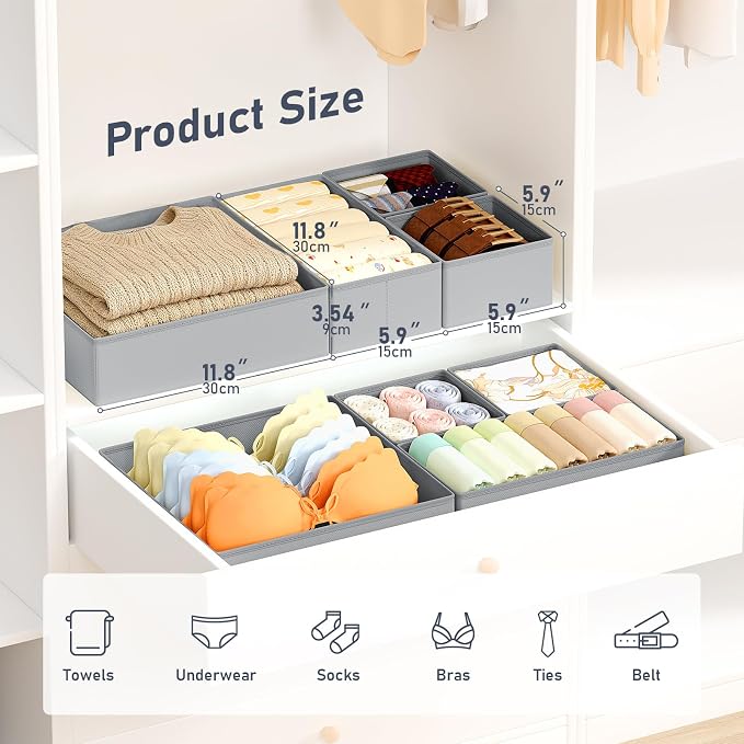 DIMJ Drawer Organizer Clothes 26 Pack - Foldable Baby Organizers and Storage & Closet Organizers for Bedroom, Closet - Nursery Organization Dresser Dividers for underwear, Sock,Bra, Belt, Tie,Gray