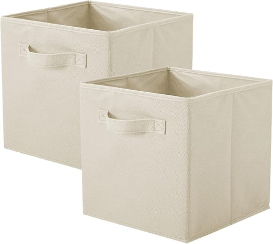ShellKingdom Storage Bins, Foldable Fabric Storage Cubes And Cloth Storage | Storage Organizer For Closet And Toys, 10.5x10.5x11 INCH, 2 Pack (Beige)