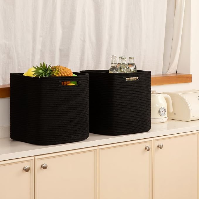 OIAHOMY Storage Cubes, 13 Inch Cube Storage Organizer, Collapsible Storage Bins, Baskets for Organizing, Storage Bins for Shelves-Black, 3-PACK