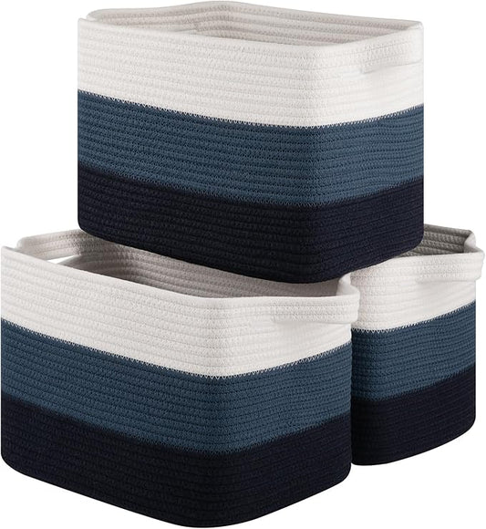 OIASKET Storage Basket for Organizing, Woven Baskets for Storage, Rectangle Decorative Baskets for Shleves, Closet, Toys, Books, Nursery Organizer Bins - Pack of 3 (Gradient Blue, 13"x9.85"x8.7")