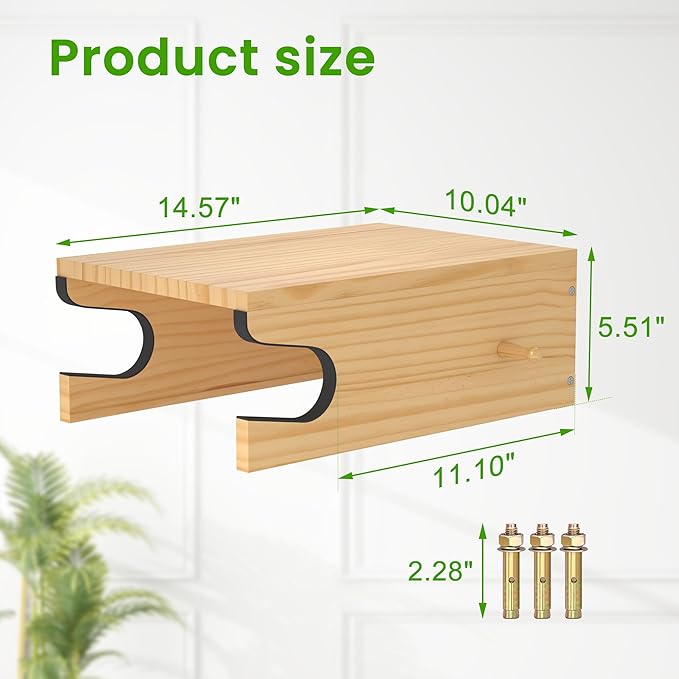 Wooden Bike Wall Mount w/Shelf & Hooks, Road Bike Storage Decor | Solid Wood Rack w/ Angled Slot & Non-Slip Padding Protects Frame. Top Shelf & 4 Hooks For Gear. Stylish For Apartments