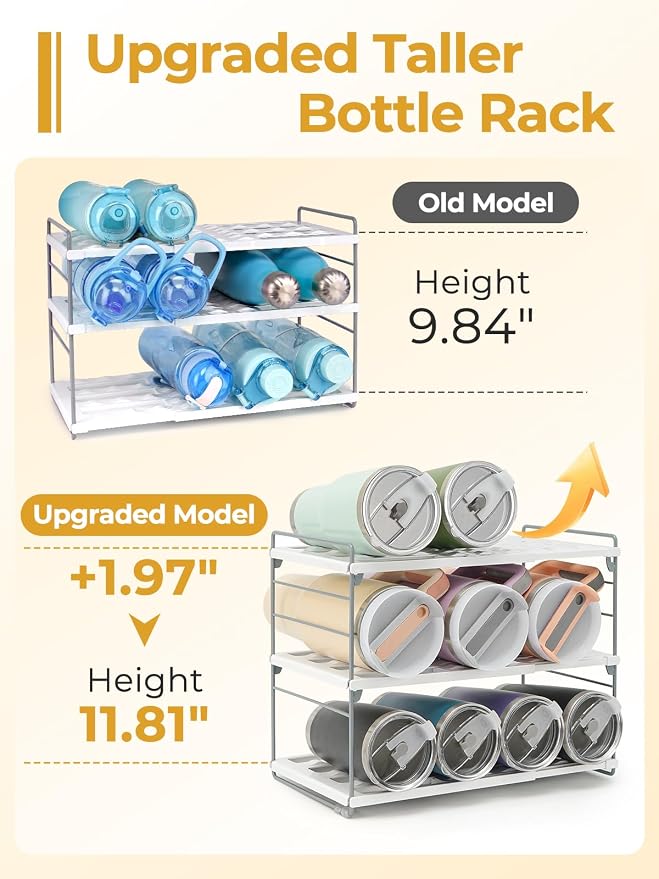 Cirhy 12" Tall 3-Tier Expandable Water Bottle Organizer – Fits 20-40 oz Stanley, Owala, Yeti Tumblers, Shaker Cups & Travel Mugs – Adjustable Storage Rack for Cabinet, Kitchen & Pantry Organization | Adjustable 12" Tall Bottle Rack, Fits 20-40 oz Tumbl...